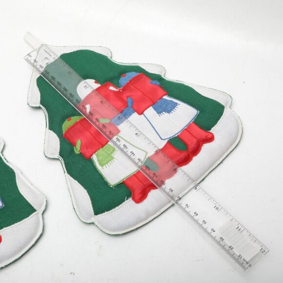 Vintage Embroidered Christmas Tree Carollers Padded Potholders Holiday Set of 2 - Picture 6 of 8